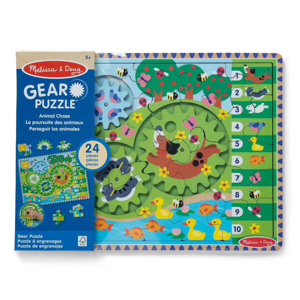 Melissa & Doug Animal Chase I-Spy Wooden Gear Puzzle 31004 - main